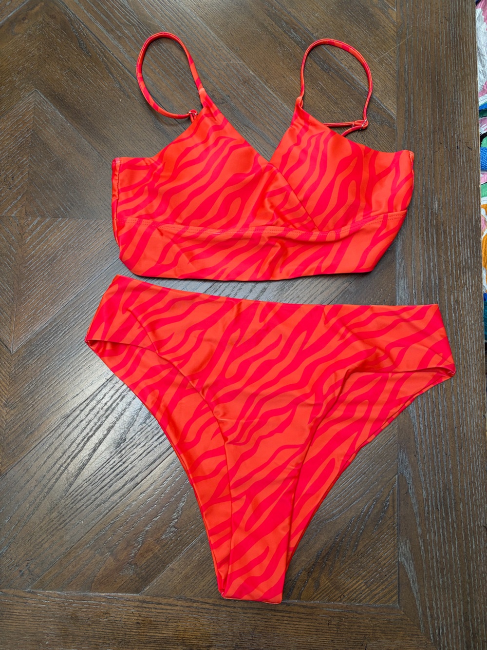 SHEIN Neon Orange & Pink Zebra Print Bikini Set – XL – New